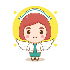 Cute nurse as an angel with wings chibi cartoon character