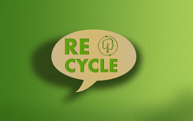Recycle Text on Recycled Craft Paper Againt Green Grass Background