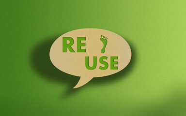 Reuse Text on Recycled Craft Paper Againt Green Grass Background