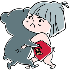 熊と相撲をとる金太郎