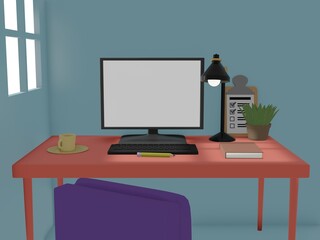 3D Render of Desk Space for Working at Home.