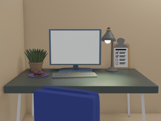 3D Render of Desk Space for Working at Home.