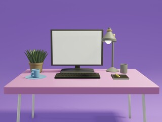 3D Render of Desk Space for Working at Home.
