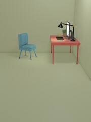 3D Render of Desk Space for Working at Home.