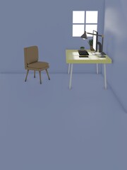 Fototapeta na wymiar 3D Render of Desk Space for Working at Home.
