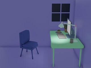 3D Render of Desk Space for Working at Home.