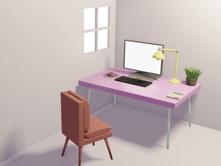 3D Render of Desk Space for Working at Home.