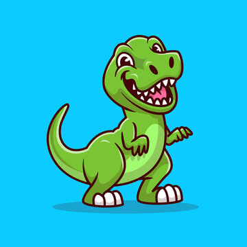 Cute Tyrannosaurus Smiling Cartoon Vector Icon Illustration. Animal Dinosaurs Icon Concept Isolated Premium Vector. Flat Cartoon Style