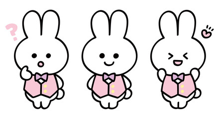 かわいいうさぎのキャラクターの表情セット　ベクターイラスト　イースター