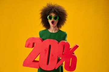 Beauty Fashion woman curly hairstyles green dress twenty percent discount studio model unaltered