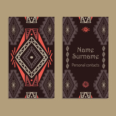 Vector business card template. Ethnic tribal ornament