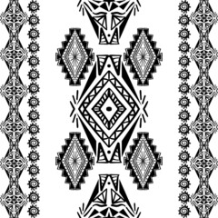 Vector seamless pattern with tribal native motives. Traditional ethnic stripe vertical ornament - 486209603