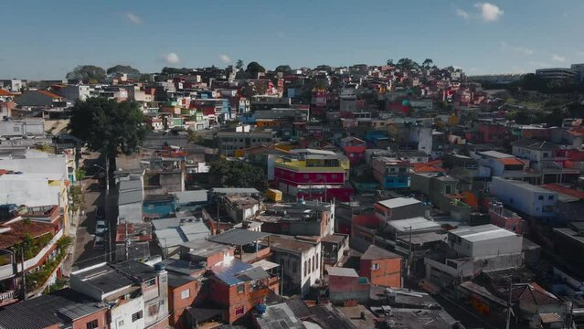 Aerial landscape image - Flying over slum in district of Capão Redondo, São Paulo City in Brazil