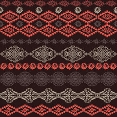 Vector seamless pattern with tribal native motives. Traditional ethnic stripe horizontal ornament - 486209806