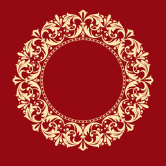 Decorative frame Elegant vector element for design in Eastern style, place for text. Floral golden and red border. Lace illustration for invitations and greeting cards