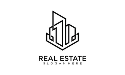 Symbol vector of building and property logo template with creative lineart icon. Real estate architeture design minimalist illustration