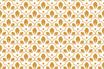 Flower geometric pattern. Seamless vector background. White and gold ornament. Ornament for fabric, wallpaper, packaging. Decorative print