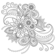 Vector drawing for coloring book. Geometric floral pattern. Contour drawing on a white background