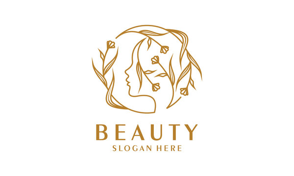 Beauty logo with woman inside circle style and business card design template