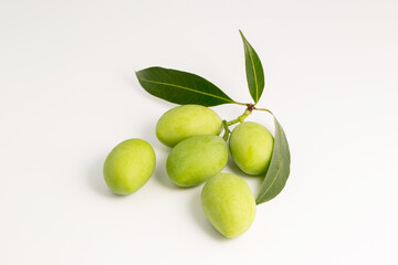 Raw green marina plum or plum mango with seed asia tropical fruit sour taste.