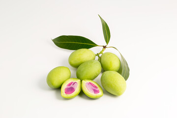 Raw green marina plum or plum mango with seed asia tropical fruit sour taste.