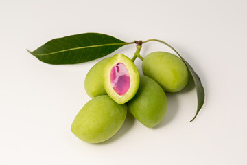 Raw green marina plum or plum mango with seed asia tropical fruit sour taste.