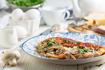 Omelet with mushrooms.