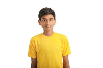 Indian child giving expression on white background.