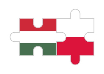 puzzle pieces of hungary and poland flags. vector illustration isolated on white background