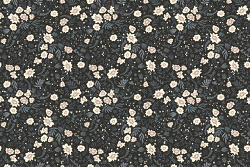 Seamless floral pattern in shades of blue gray, cream and dusty pink - 486212095