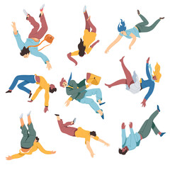 Clumsy people falling down by accident vector - obrazy, fototapety, plakaty