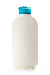 White plastic bottle of cleaning agent for home cleaning, isolated on white background sanitizer cleanliness,