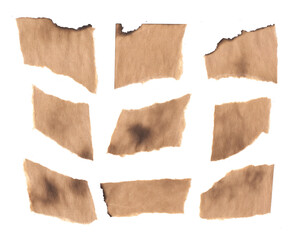 Set Burnt cardboard scraps. Small craft stickers. Ragged eddges paper.  Vintage Blank Note Cutout 