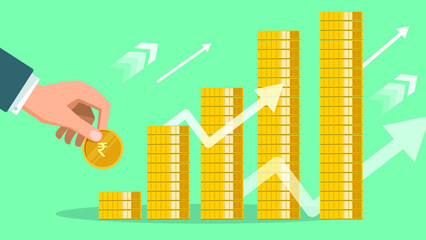 Man investing money in profitable business growth, investment flat vector illustration.