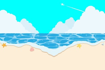 明るい夏のビーチの風景イラスト