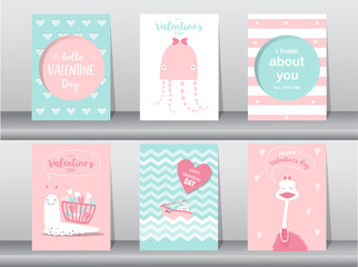 Fototapeta na wymiar Set of cute animals poster,Design for valentine's day ,template,cards,Vector illustrations 