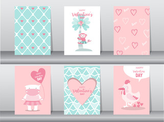 Set of cute animals poster,Design for valentine's day ,template,cards,Vector illustrations.