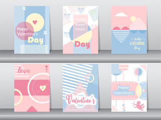 Set of Valentine's day card on retro pattern design,love,cute,Vector illustrations