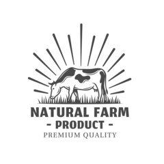 Farm market label isolated on white background. Village and landscape agriculture emblem. Vector illustration