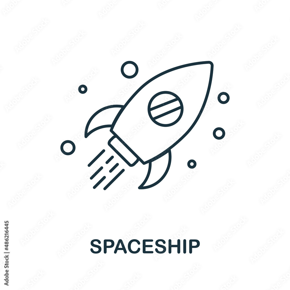 Poster spaceship icon. line element from space collection. linear spaceship icon sign for web design, infog