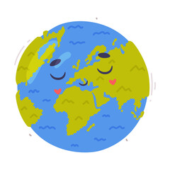 Smiling Earth Globe as Ecology and Environment Protection and Conservation Vector Illustration