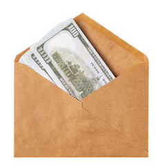 new mail envelope with dollars inside isolated on white background.