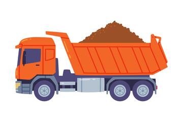 Dump Truck as Freight Delivery Logistics Service Vector Illustration