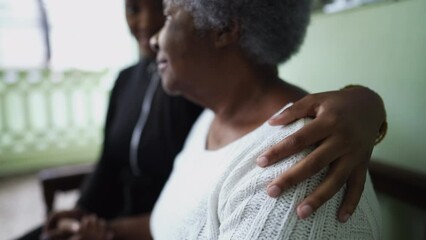 Grandchild taking care of grandmother giving elderly support