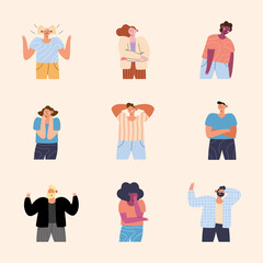 nine people gestures characters