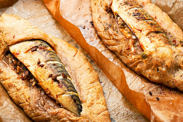 Mackerel fish fried in dough.