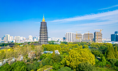 Fototapeta premium Tianning Temple and Hongmei Park, Changzhou City, Jiangsu Province