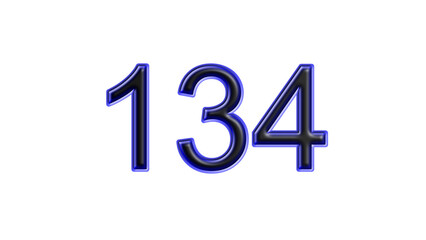 blue 134 number 3d effect white background