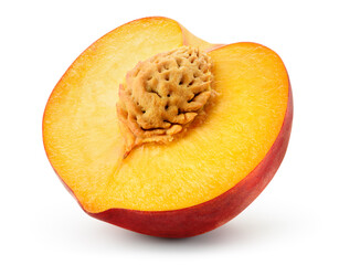 Peach half isolated. Peach on white background with clipping path.