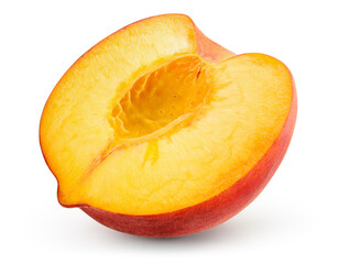 Peach half isolated. Peach on white background with clipping path.
